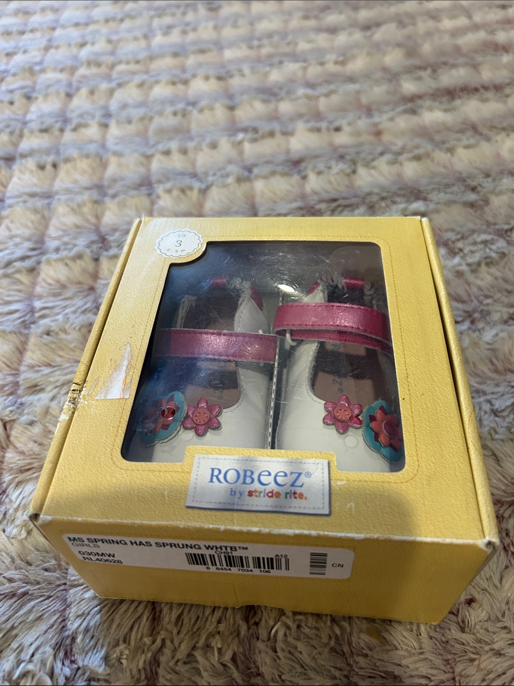 Robeez White and Pink Floral Strap Baby Mary Janes size 3 new